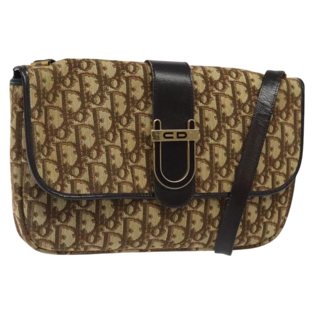 DIOR Trotter Canvas Shoulder Bag Brown Gold
